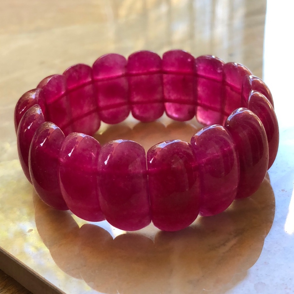 Genuine Agate Raspberry Color Stretch Bracelet - image 3